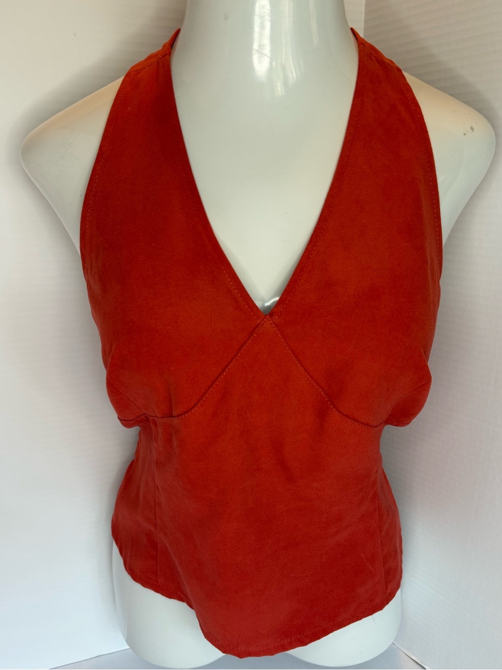 Vintage Venezia Jeans Y2K Rust Orange Suede Halter Top Plunging Pointed Hem